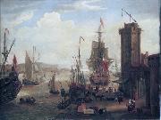 Jacob Knyff English and dutch ships taking on stores at a port Spain oil painting artist